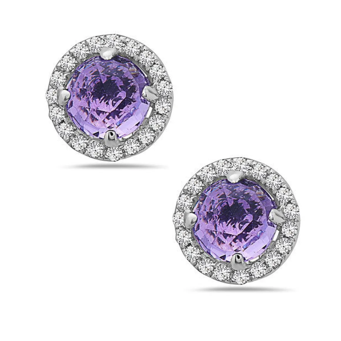 Amethyst And Diamond Halo Post Earrings