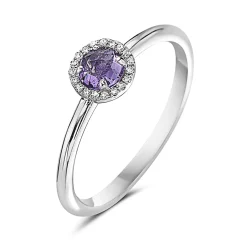Amethyst And Diamond Halo Ring