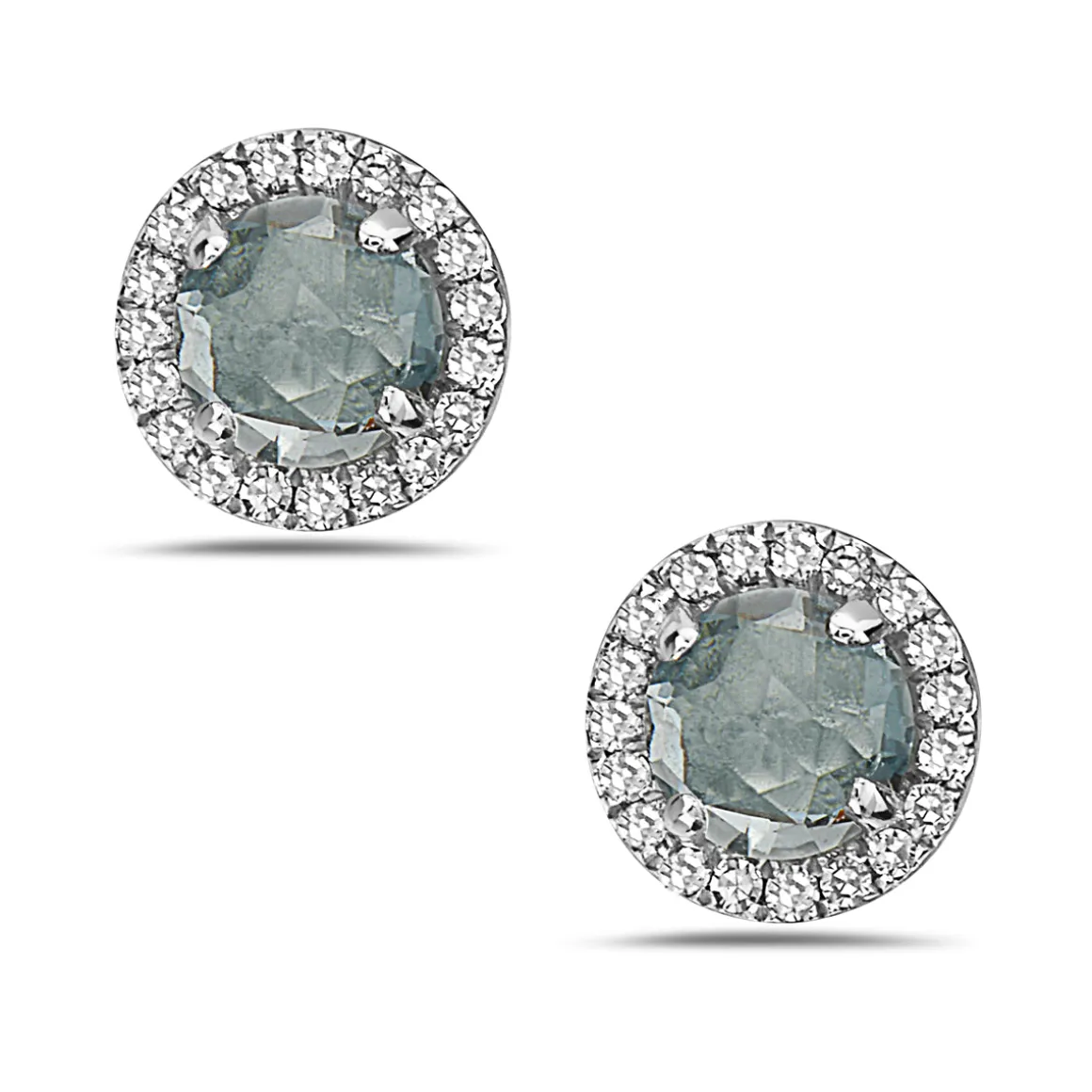 Aquamarine And Diamond Halo Post Earrings