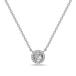 Aquamarine And Diamond Halo Necklace