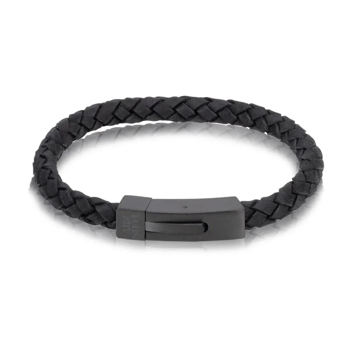 A.R.Z Men's Black Leather Black Clasp 8.5 Bracelet