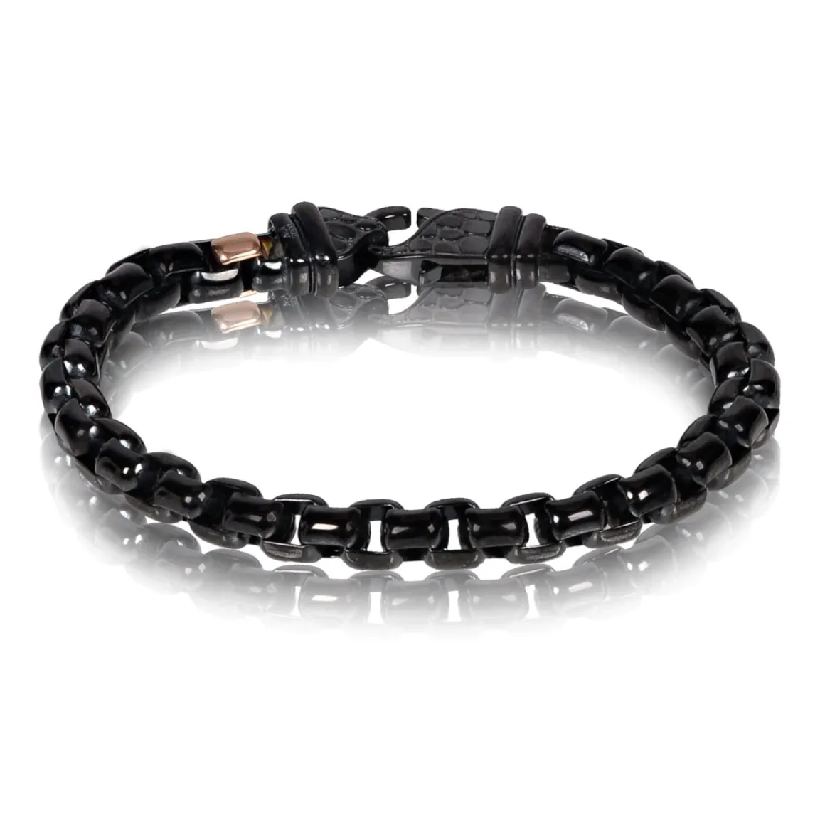 A.R.Z Men's Black Round Box Link 8.5 Bracelet