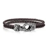 A.R.Z Men's 4mm Brown Leather Steel  8.5 Bracelet