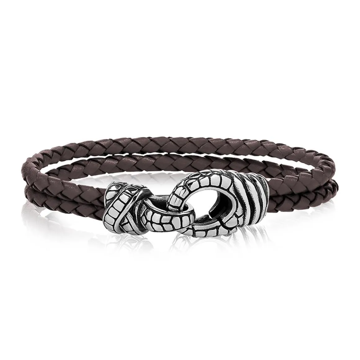 A.R.Z Men's 4mm Brown Leather Steel 8.5 Bracelet