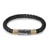 A.R.Z Men's 6mm Steel Black Leather 8.5  Bracelet