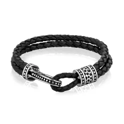 A.R.Z Men's Steel Clasp Leather 8.5" Bracelet