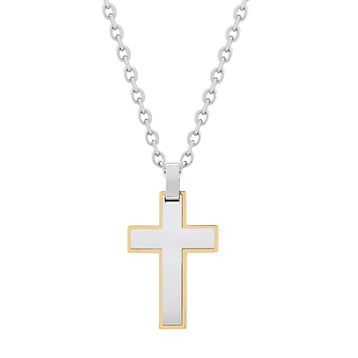 A.R.Z Men's Two Tonecross Pendant W/ 24" Chain