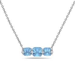 Blue Topaz And Diamond Halo Necklace