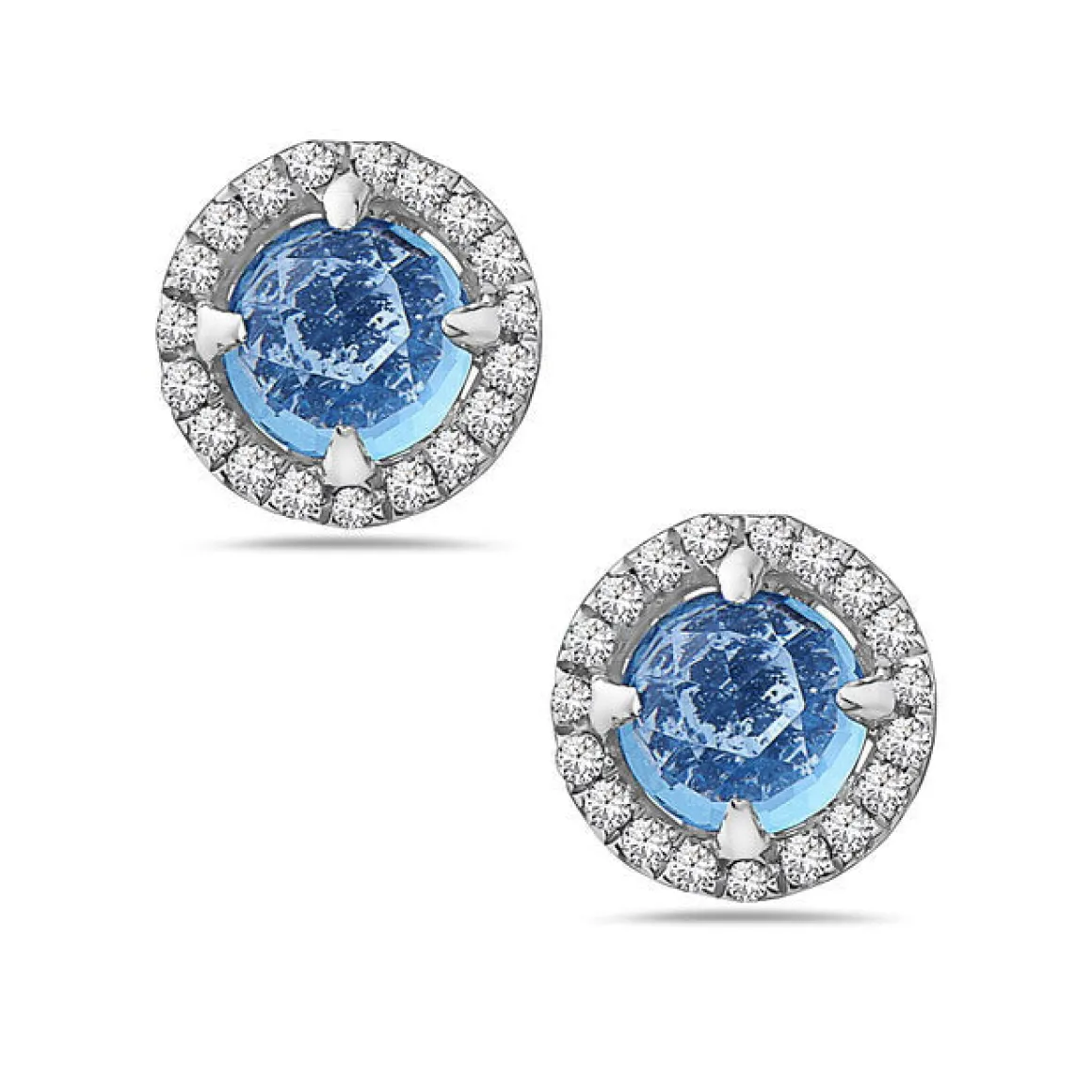 Blue Topaz And Diamond Halo Post Earrings