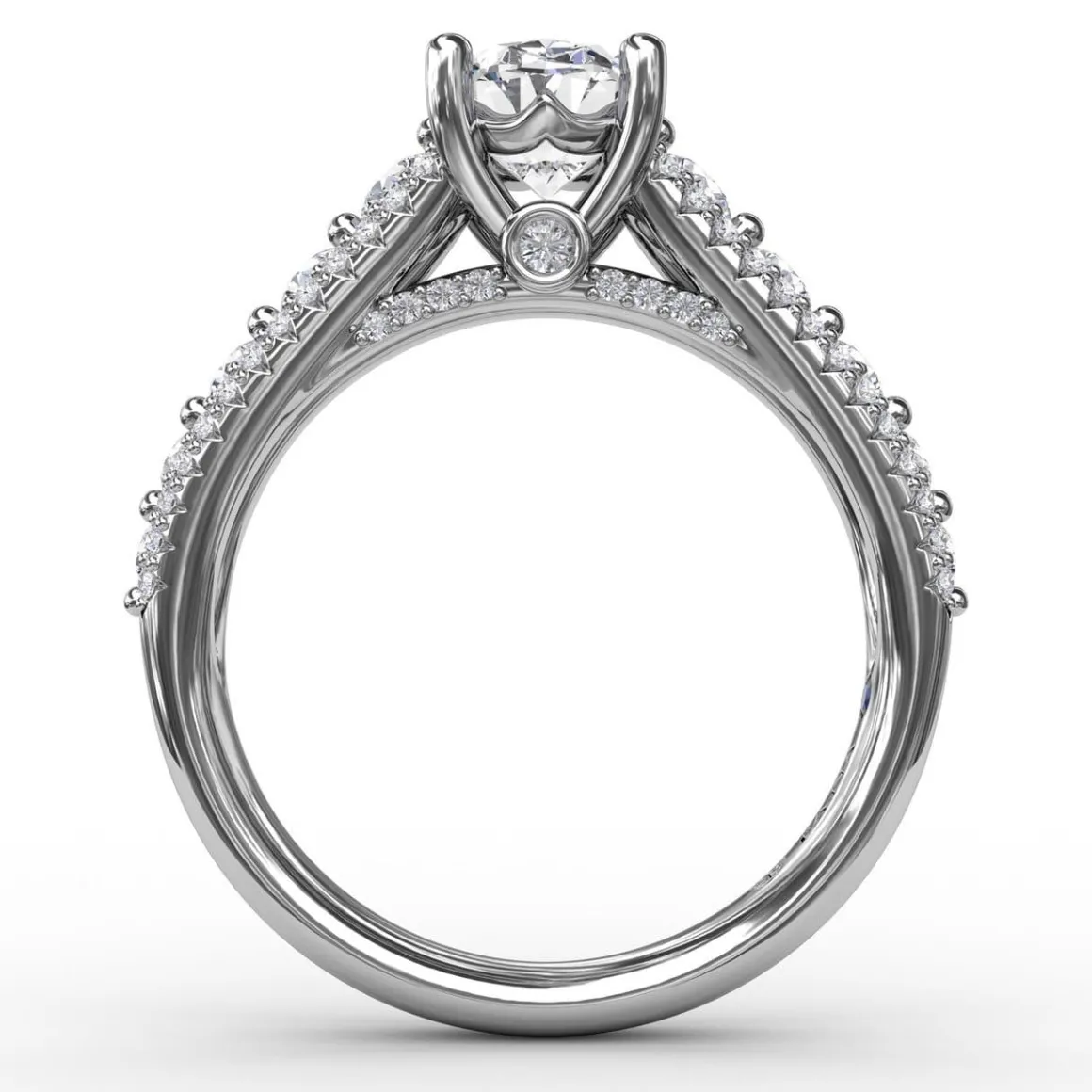 Classic Oval Diamond Solitaire Engagement Ring With Triple-Row Diamond Band