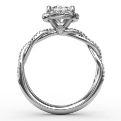 Classic Round Diamond Halo Engagement Ring With Twist Diamond Band