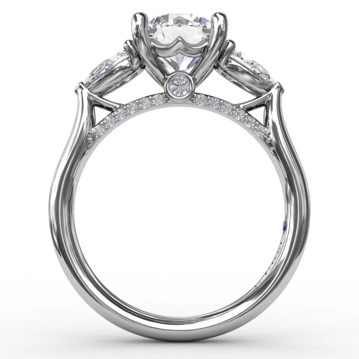 Classic Three-Stone Engagement Ring With Pear-Shape Side Diamonds