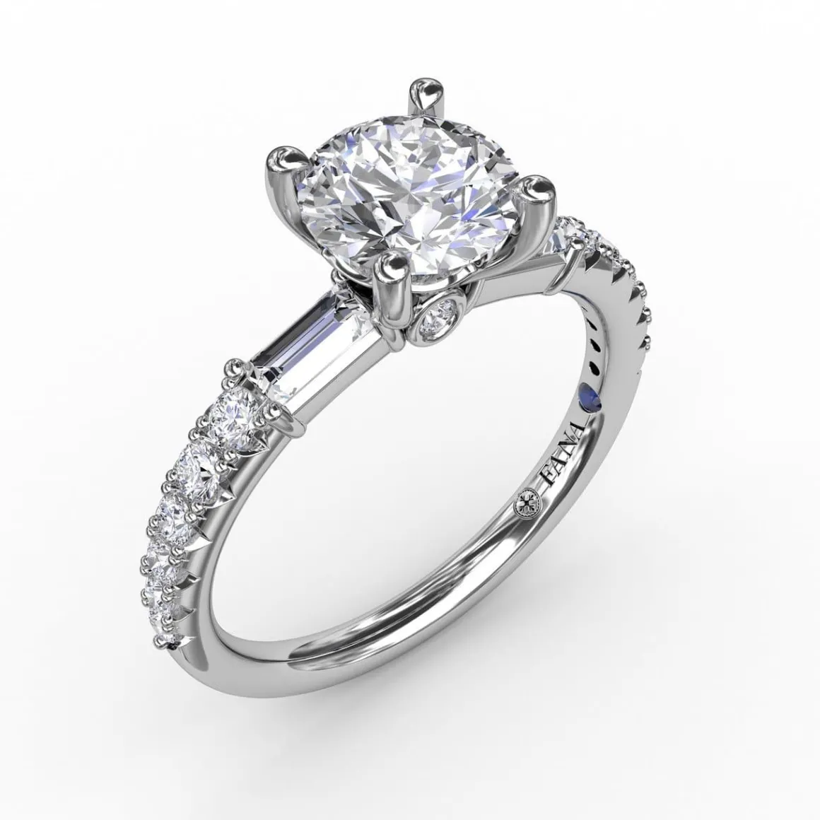 Contemporary Diamond Solitaire Engagement Ring With Baguettes