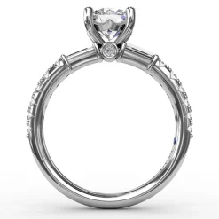 Contemporary Diamond Solitaire Engagement Ring With Baguettes