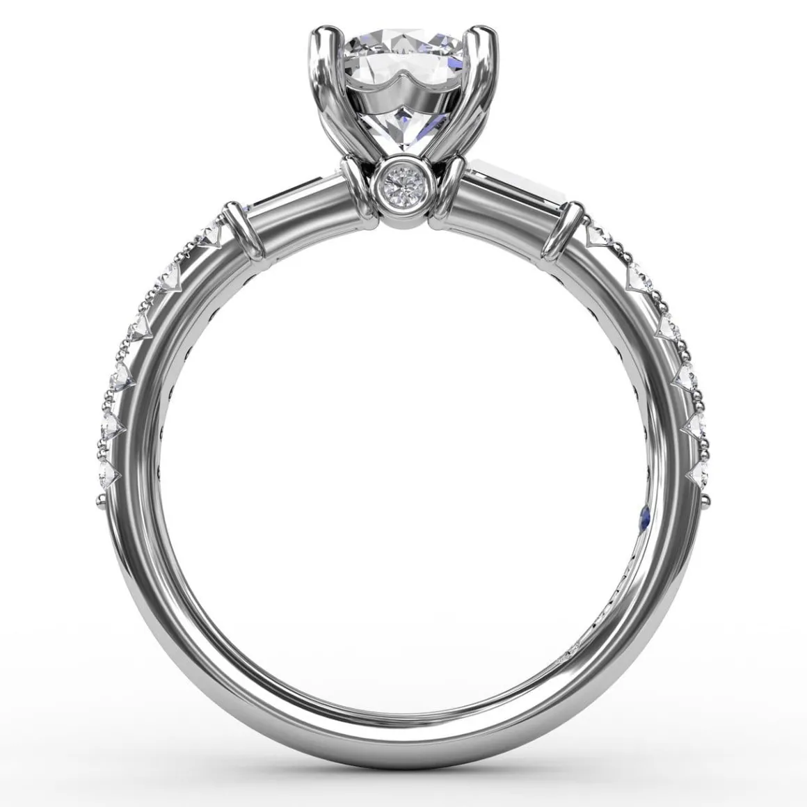 Contemporary Diamond Solitaire Engagement Ring With Baguettes