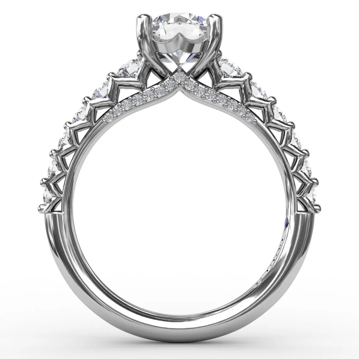 Contemporary Diamond Solitaire Engagement Ring With Openwork Diamond Band