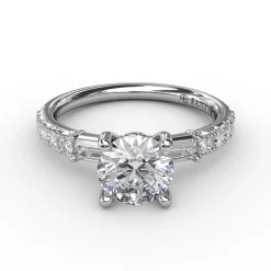 Contemporary Diamond Solitaire Engagement Ring With Baguettes