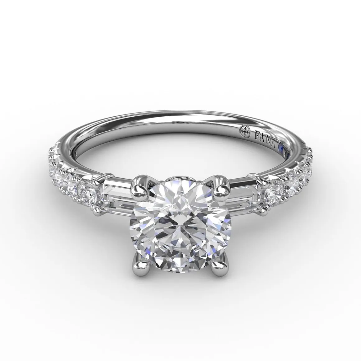 Contemporary Diamond Solitaire Engagement Ring With Baguettes