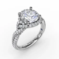 Contemporary Round Diamond Halo Engagement Ring With Twisted Shank
