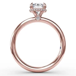 Contemporary Round Diamond Solitaire Engagement Ring With Hidden Pavé Halo