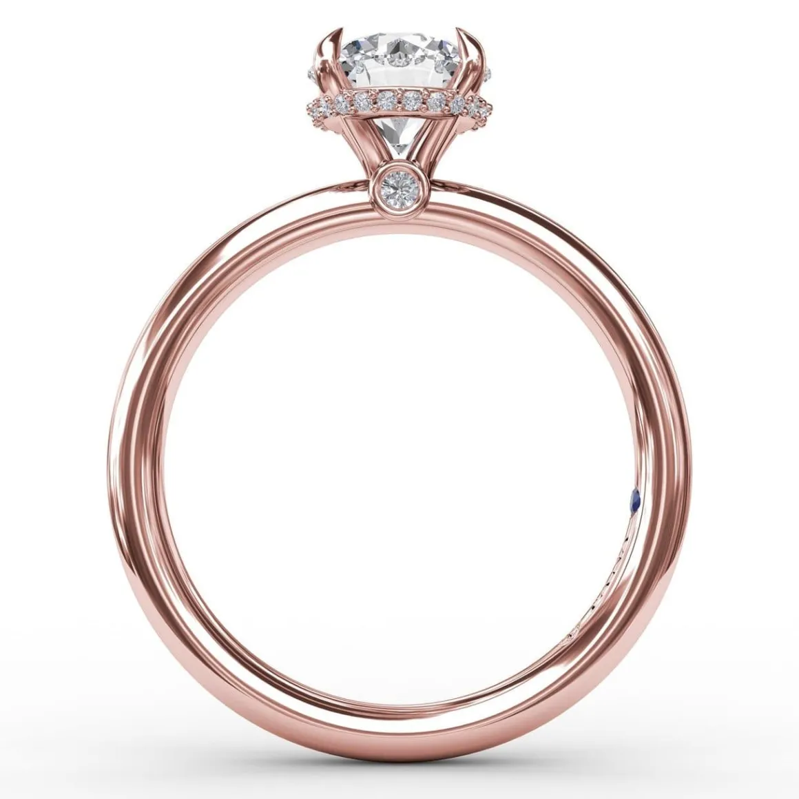 Contemporary Round Diamond Solitaire Engagement Ring With Hidden Pavé Halo