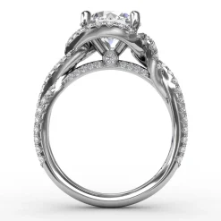 Contemporary Round Diamond Halo Engagement Ring With Twisted Shank