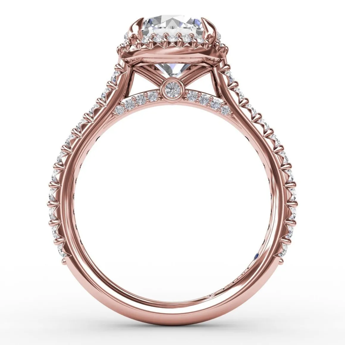 Contemporary Round Diamond Halo Engagement Ring With Geometric Details