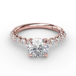 Contemporary Round Diamond Solitaire Engagement Ring With Diamond Band