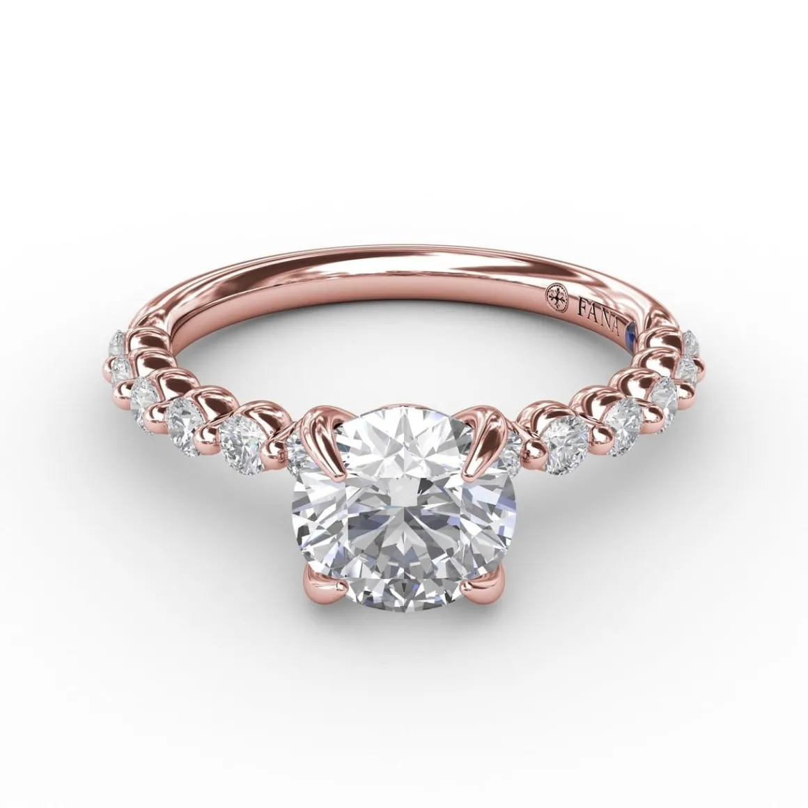 Contemporary Round Diamond Solitaire Engagement Ring With Diamond Band
