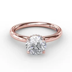 Contemporary Round Diamond Solitaire Engagement Ring With Hidden Pavé Halo
