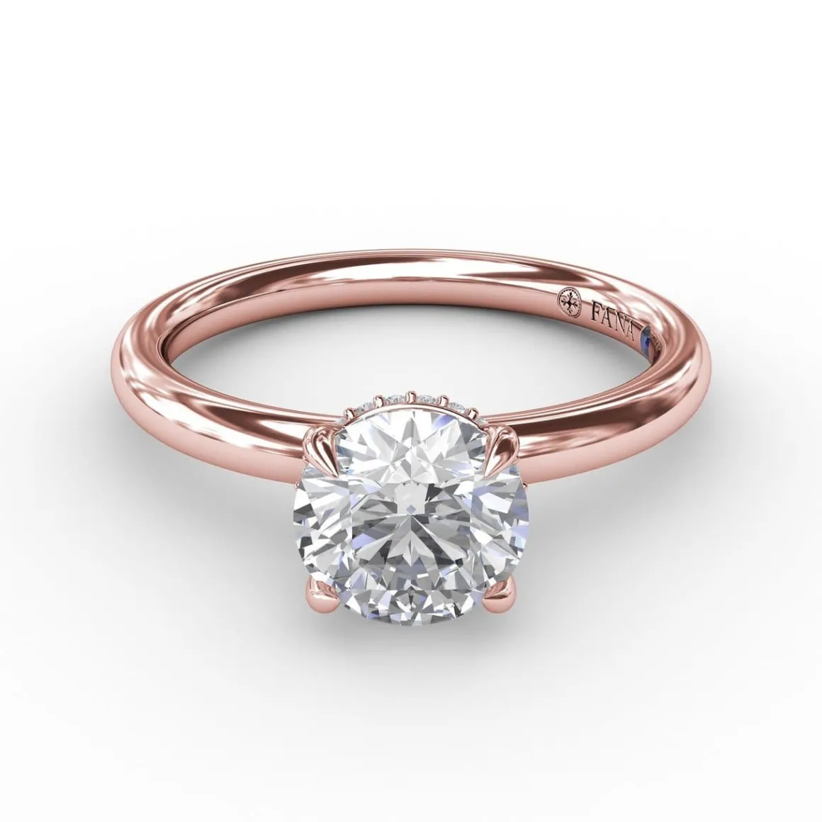 Contemporary Round Diamond Solitaire Engagement Ring With Hidden Pavé Halo