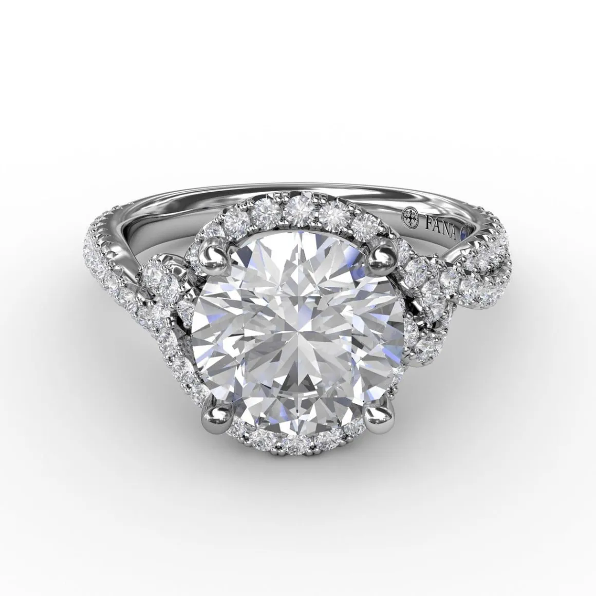 Contemporary Round Diamond Halo Engagement Ring With Twisted Shank