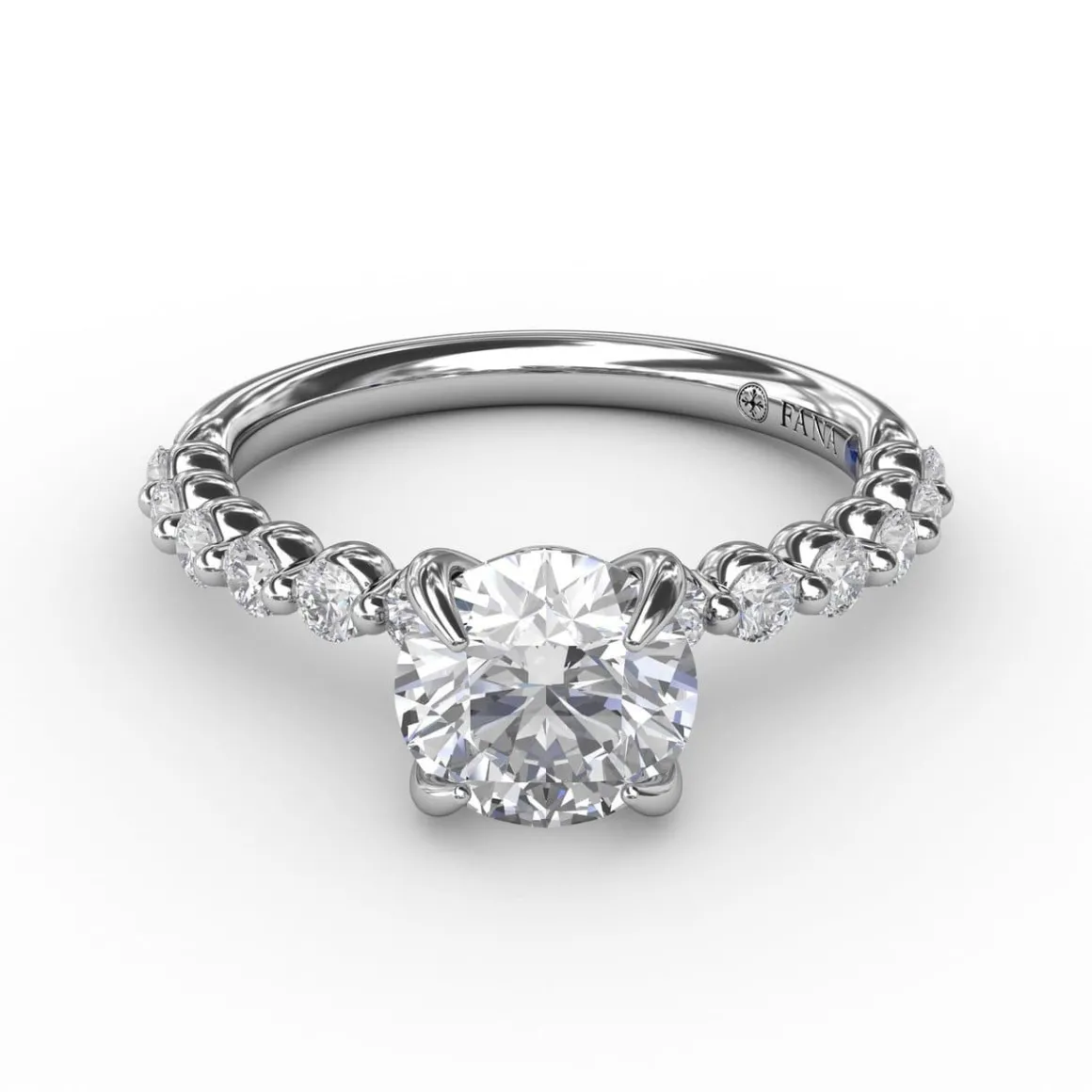 Contemporary Round Diamond Solitaire Engagement Ring With Diamond Band