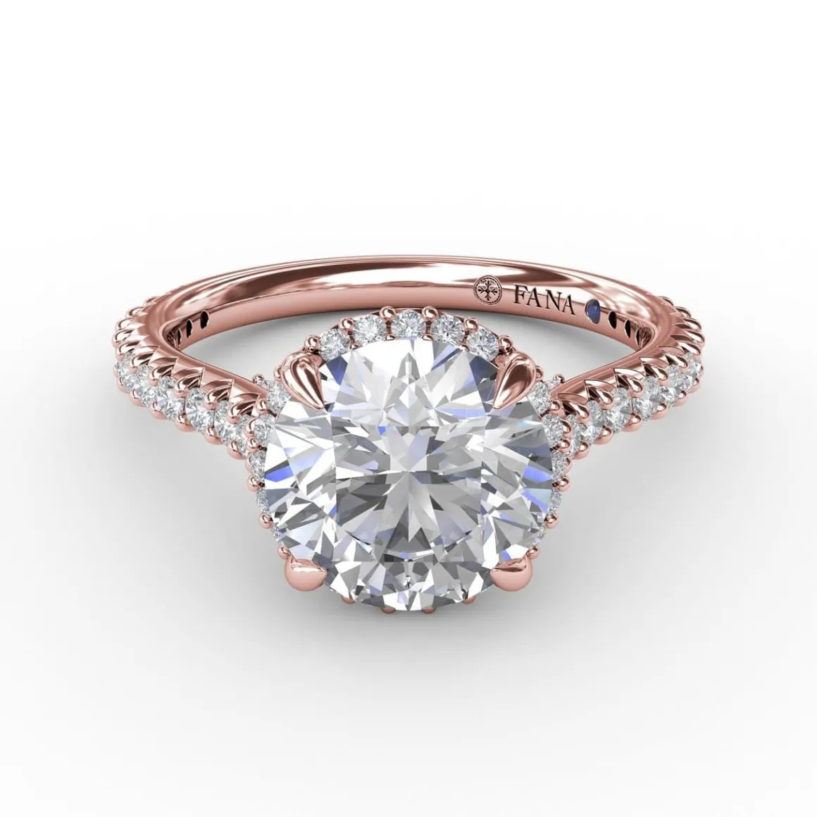 Contemporary Round Diamond Halo Engagement Ring With Geometric Details