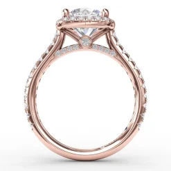 Cushion-Shaped Halo Diamond Engagement Ring with Diamond Band