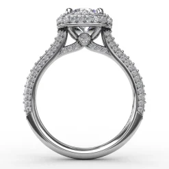 Cushion-Shaped Waterfall Halo Engagement Ring With Pavé Band