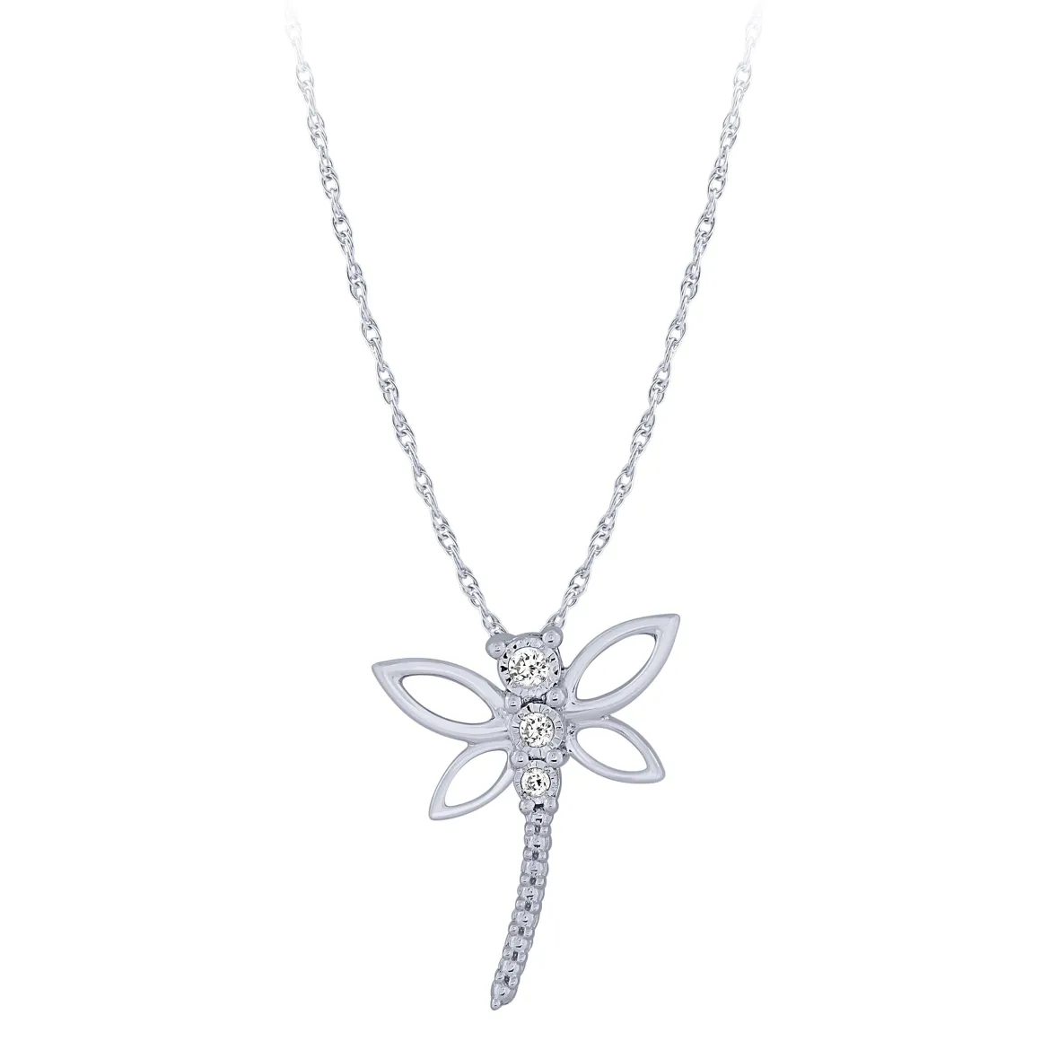 Diamond Dragonfly Pendant in 14K White Gold .03ct
