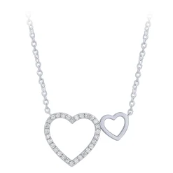 Double Heart Necklace in 14K White Gold .15ct