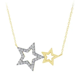 Double Star Necklace in 14K White And Yellow Gold .15ct