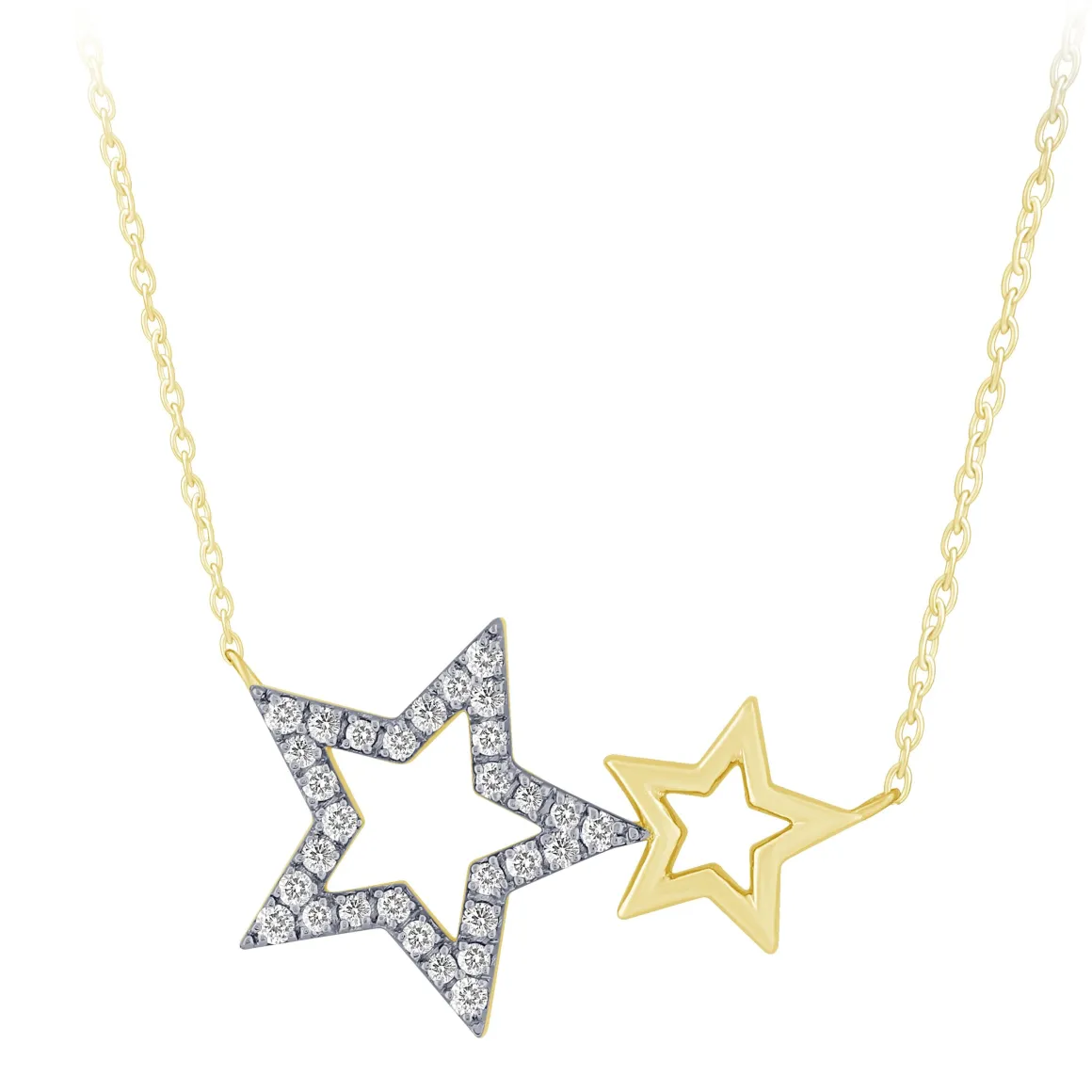 Double Star Necklace in 14K White And Yellow Gold .15ct