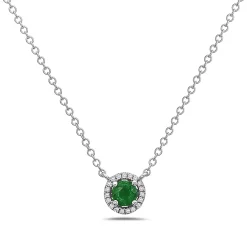 Emerald And Diamond Halo Necklace