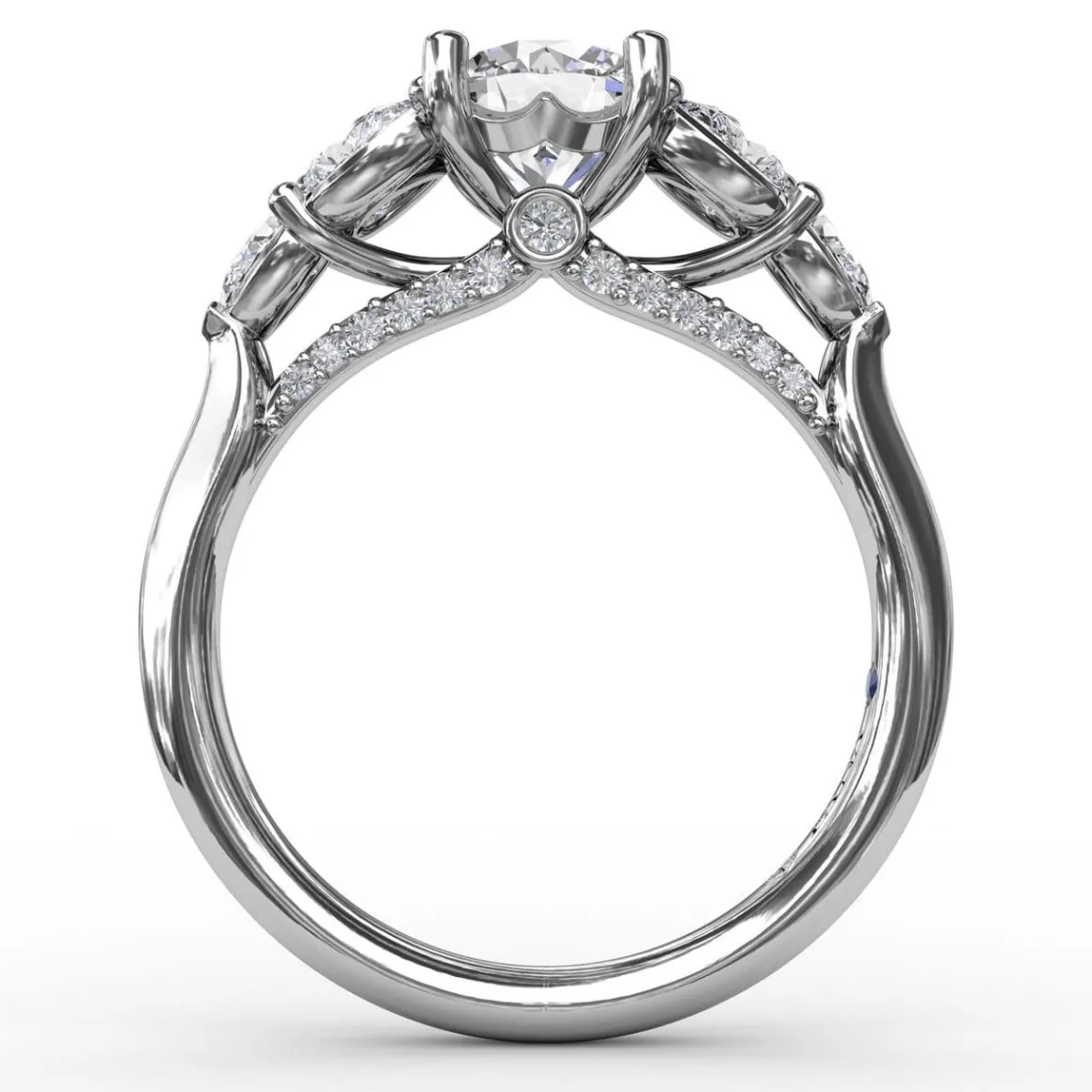 Floral Multi-Stone Engagement Ring With Diamond Leaves