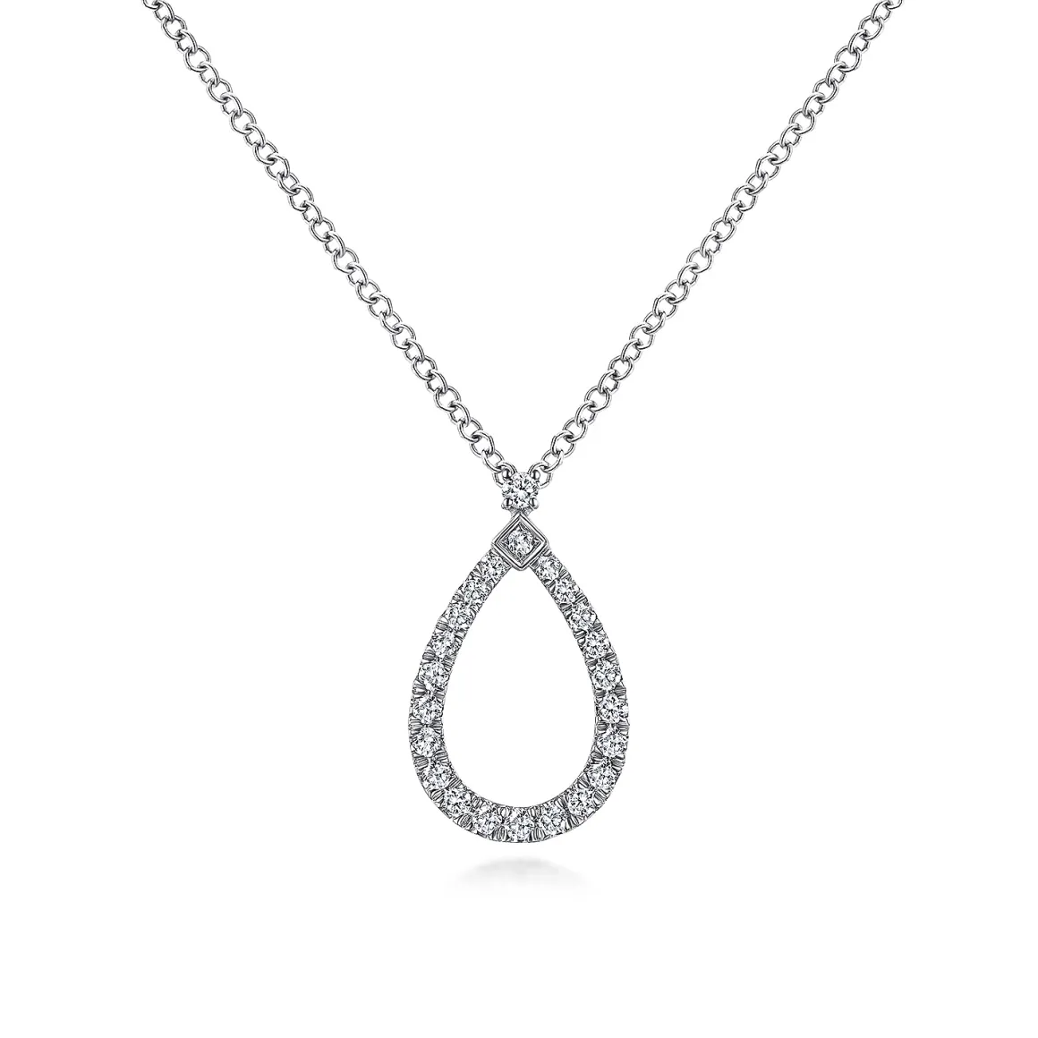 Gabriel & Co. 14K White Gold Teardrop Diamond Pendant Necklace
