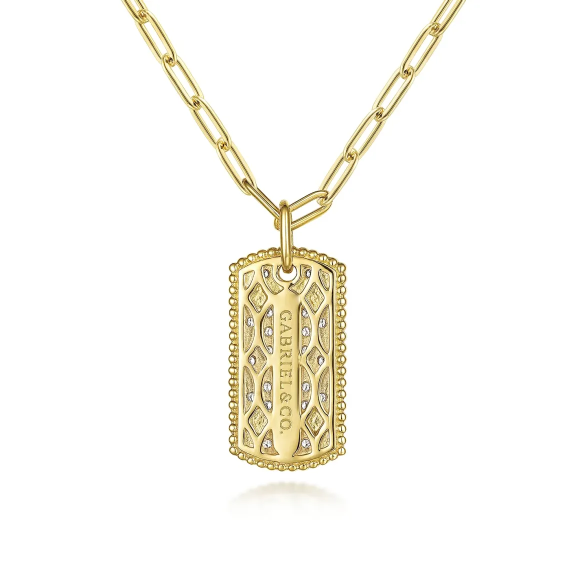 Gabriel & Co. 14K Yellow Gold Diamond Pave Dog Tag Pendant