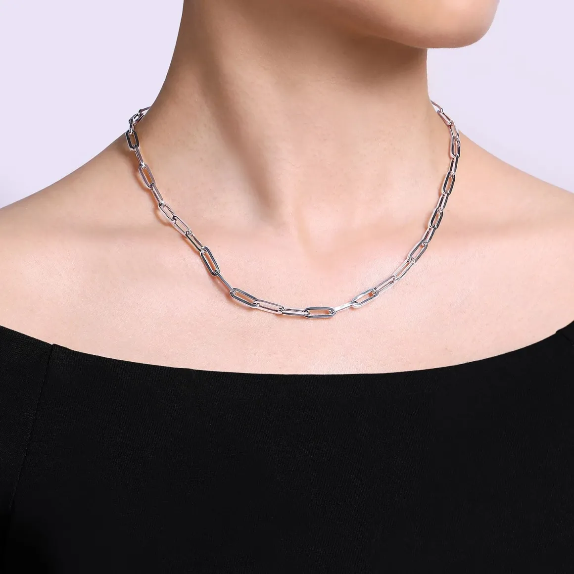 Gabriel & Co. Sterling Silver Solid Paper Clip Chain Necklace