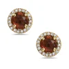 Garnet And Diamond Halo Post Earrings