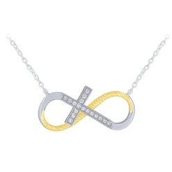 Infinity Cross Necklace in 14K White And Yellow Gold .10ct