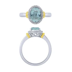 14K Aquamarine And Diamond Halo Ring
