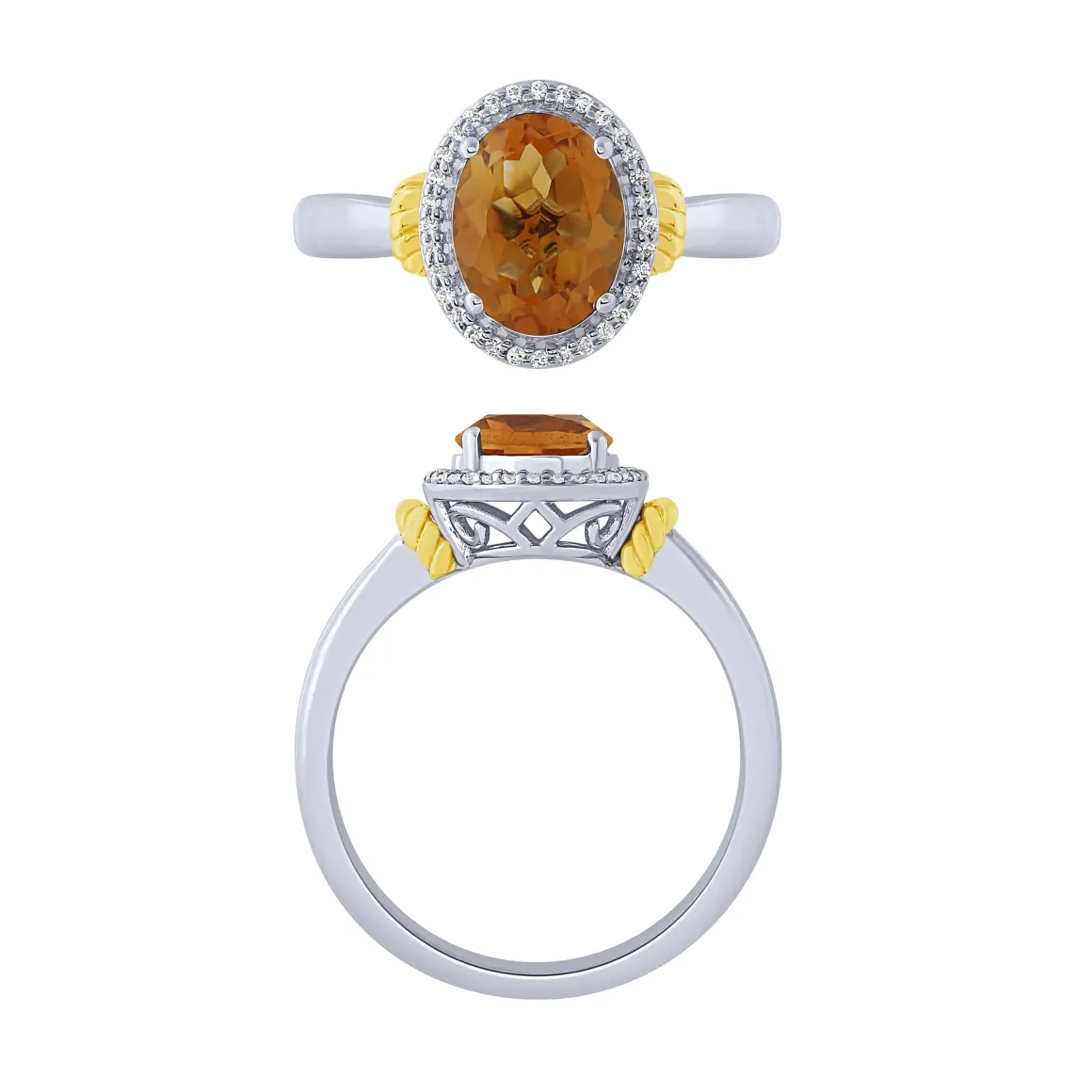 14K Citrine And Diamond Halo Ring