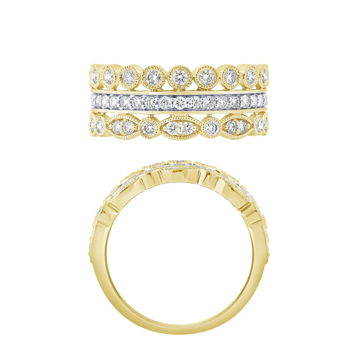 14K 1/3Ct 3 Row Fashion Ring